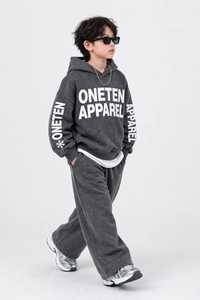 ONETEN APPAREL Kids Boys Spandex Winter Split Hem Front Logo Tracksuit Set <b>Hoodie</b> Sweatpants Letter Print Acid Wash Streetwear - Product Image 1