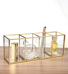 Modern Beauty Storage Organizer Featuring Metal And Glass Construction For Cosmetics And <b>Vanity</b> Accessories - Product Image 5