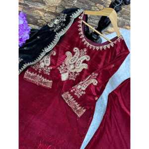 Hermosa parte superior inferior de terciopelo y Dupatta Set XL Tamaño para un aspecto de fiesta - Product Image 1