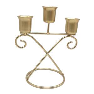 Candelabro de hierro fundido dorado de 3 brazos, elegante soporte para velas, perfecto para mesa de comedor, decoración de bodas y fiestas. - Product Image 4