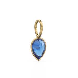 Sri Lanka Sapphire 14k Yellow <b>Solid</b> <b>Gold</b> Charm <b>Pendant</b> Bezel Jewelry Finding / September Birthstone / 7mm Blue Gemstone / Pear - Product Image 5