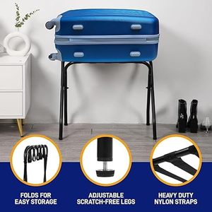 Foldable Metal <b>Luggage</b> Rack Stylish Steel Frame Suitcase Stand with Durable Nylon <b>Straps</b> Space Saving Guest Room Organizer - Product Image 4