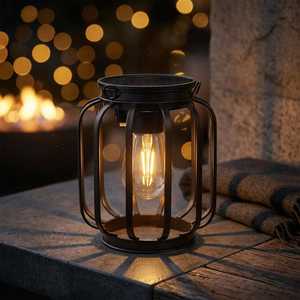 Farol de Metal Negro con Bombilla de Vidrio Transparente, Forma Redonda, para Decoración del Hogar, Diseño Duradero - Product Image 1