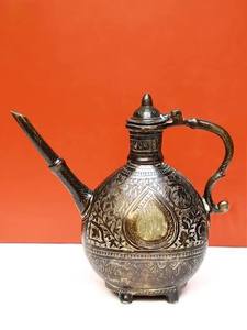 <b>Vintage</b> Metal Water Pot With Lid And Handle Decorative Embossed Design - Product Image 1