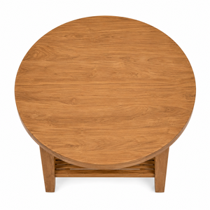 Table à manger ronde en teck scandinave moderne avec étagère inférieure à lattes, durable, imperméable et écologique pour la maison, l'hôtel, la villa - Product Image 4