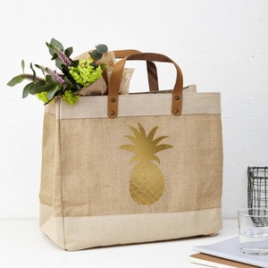 Custom Printed Fashion Jute Clutch Gift <b>Bag</b> Rope Handle PVC Lining Natural Burlap Letter Pattern <b>Medium</b> <b>Size</b> Open Closure - Product Image 4