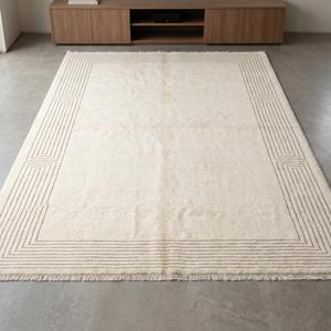 Tapis de luxe en laine noué à la main, motif floral classique ivoire, bordure élégante, design minimaliste, tapis décoratif pour salon - Product Image 5