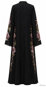 Abaya en velours noir brodée de fleurs, cardigan pour femmes, robe longue musulmane, robe de soirée avec bordure en dentelle - Product Image 3