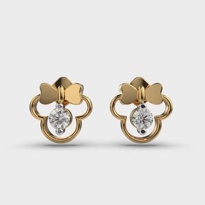 IGI Certified Lab Grown Round Diamond Bow Flower Stud Earrings 9K Yellow / White / Rose Gold Cute Diamond Stud Earrings - Product Image 5