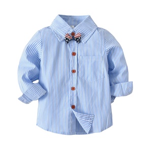 Camisa de manga larga de algodón estampada para niños al por mayor, pajarita, proveedor formal de ropa de fábrica OEM para niños, ropa para niños pequeños - Product Image 6