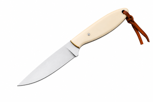 Cuchillo de camping UllU con mango de hueso, cordón de cuero marrón, hoja de acero inoxidable con punta degradada y serrada, grosor de 0.5 mm, 15 pulgadas de largo total - Product Image 2