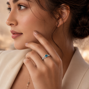 Luxury Solitaire <b>Blue</b> Diamond <b>Ring</b> in White Gold with Accent Diamonds | Elegant Engagement Wedding Fine Jewelry Gift for Women - Product Image 2