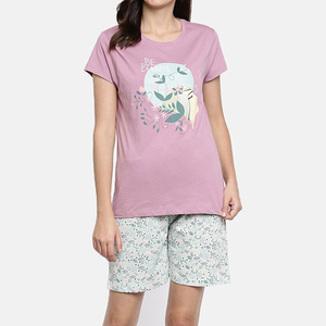 New Arrival Women's 2-Piece Set Casual 100% Cotton T-Shirt Shorts Custom Logo Solid Color <b>Knee</b> Canvas Ladies' Blank Clothing - Product Image 1