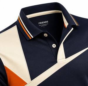 Camiseta de Manga Corta para Hombre, de Algodón Premium, Transpirable, en Color Azul Marino, Beige y Naranja, Estilo Casual, Tejido de Punto, Corte Regular, Servicio OEM - Product Image 2