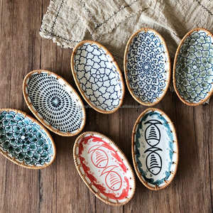 Assiette en céramique à Dessert ovale en porcelaine de rotin écologique - Product Image 1