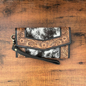 2024 Wholesale Custom Hand Tooled Leather Clutch Purse Western High Quality Cowhide Floral Credit <b>Card</b> Holder <b>Wallet</b> for Women's - Product Image 2