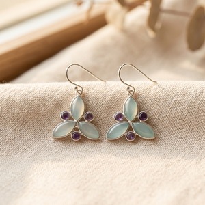 Pendientes Colgantes de Calcedonia Azul Natural y Amatista, Plata de Ley 925, Hechos a Mano, con Forma de Flor, Regalo para Mujer - Product Image 5