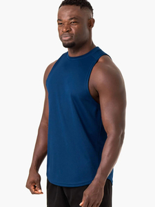 Men's <b>Blue</b> Knitted Tank <b>Top</b> O-Neck Solid Color Quick Dry Sporty Fit Sleeveless Workout <b>Top</b> - Product Image 4