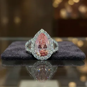 Luxury Classic Pear Shape Pink Diamond Halo Wedding Ring 18K Gold Brilliant Cut Diamond Accents Premium <b>Fine</b> <b>Jewelry</b> Design - Product Image 3