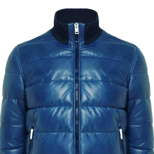 Travis Green Winter Leather Puffer <b>Jacket</b> with Zipper Front Solid Pattern Canvas Fabric 100% real Fully Customizable - Product Image 5