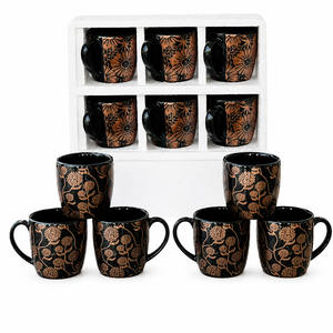 Oriental Ceramic <b>Mug</b> Set With Gold Floral Pattern 6 Pieces In Grid <b>Box</b> For Gift - Product Image 1