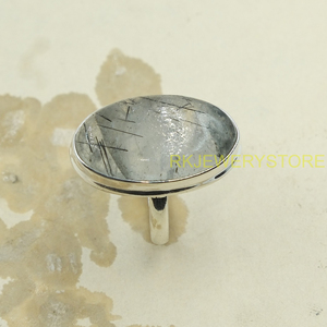 Natural Black Rutilated <b>Quartz</b> Oval Cabochon <b>Ring</b> 925 Sterling Silver Handmade Statement Jewelry Women Crystal Gemstone <b>Ring</b> - Product Image 6