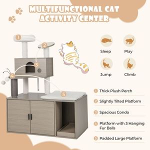Modern 2-in-1 <b>Cat</b> Tower with <b>Litter</b> Box Enclosure Indoor <b>Cat</b> Trees & Scratcher - Product Image 5
