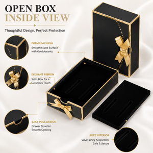 Luxury <b>Black</b> Gift <b>Boxes</b> with Gold Ribbon Premium Rigid Packaging <b>Boxes</b> for Jewelry Cosmetics Watches Wedding Gifts - Product Image 4