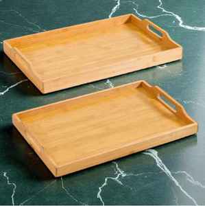 Ensemble de 2 plateaux légers en bois de manguier naturel, plateaux décoratifs en bois avec poignées, plateau rustique pour table basse - Product Image 1