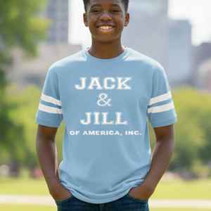 T-shirt Varsity pour jeunes Jack and Jill, col en V, manches courtes, style sportif, doux, confortable, décontracté, vêtements pour enfants, bleu - Product Image 6