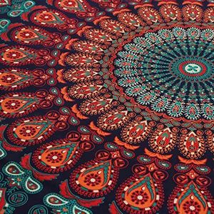 Mandala Roundie en coton doux de 49 pouces avec franges, tapis de pique-nique, décoration murale, nappe, serviette de plage, décoration intérieure par Indian Consigners - Product Image 3