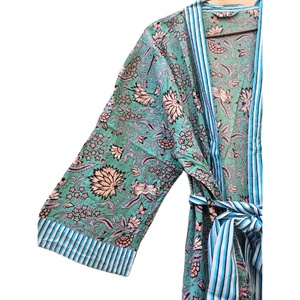 Kimono acolchado de algodón 100% para mujer, Kimono estampado a mano de longitud larga, ropa de verano suave, vestido informal para verano y primavera - Product Image 2