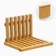 Wall mounted folding <b>chair</b> with a wooden seat in a natural wood finish for indoor use. - Product Image 3