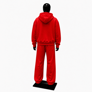 Conjunto Deportivo Rojo para Hombre con Capucha, Sudadera y Pantalones Largos de Algodón de Color Sólido, con Logotipo Frontal y Cierre con Cordón - Product Image 2