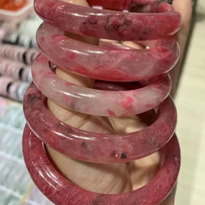 Bracelet en résine synthétique de quartz fraise, bijoux ronds translucides roses en acrylique pour femmes, accessoires de fête et de tous les jours - Product Image 1