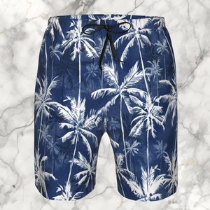 2026 New Design <b>Men</b>’s Navy Blue Palm Tree Print Swim Shorts Quick Dry Beach <b>Trunks</b>, Summer Holiday Surf and Pool Swimwear - Product Image 4