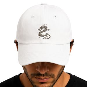 หมวกเบสบอลปักลายมังกรขาว ปรับขนาดได้ ผ้าฝ้าย สไตล์ Dad Hat มินิมอล สตรีทแวร์ แฟชั่น ยูนิเซ็กซ์ รับผลิตตามแบบ OEM ODM ขายส่ง - Product Image 5