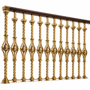 Gold Tone Twisted Metal <b>Stair</b> <b>Railing</b> with Sculpted Center Balusters for Villas Hotels and Classic Interiors - Product Image 1