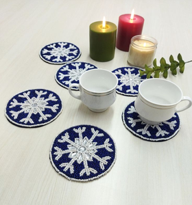 Handmade Beaded Tea Coaster Set with Colorful Round Patterns Ideal for Table Decor by Creative Art Zone - Product Image 1