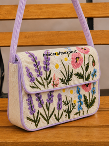 Sac à bandoulière artisanal personnalisé, robuste et sûr, orné de fleurs sauvages, tendance, léger, écologique, brodé |   Logo personnalisé - Product Image 3
