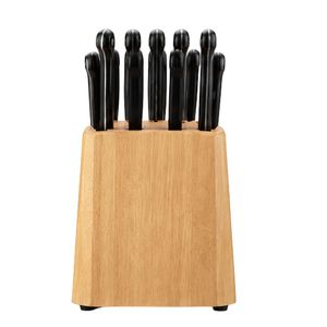 Ensemble de 8 couteaux à manche noir avec triple rivets et bloc de rangement en bois brun clair pour une présentation ordonnée sur le comptoir de cuisine - Product Image 2