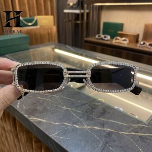 Luxury Full <b>Rhinestone</b> Small Rectangle <b>Sunglasses</b> Men Women Vintage Iced Out Diamond Frame Sun Glasses with Tassel Charm - Product Image 2