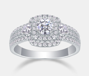Anillo de Plata de Ley 925 con Moissanita, Corte Princesa, Tres Piedras, Anillo de Compromiso, Chapado en Oro Rosa, Joyería de Boda - Product Image 4