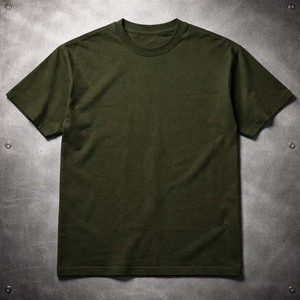 T-shirt homme vert olive uni en coton, col rond, manches courtes, logo personnalisé, streetwear - Product Image 1