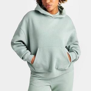 Ensemble de survêtement pour femme, sweat-shirt à capuche gris clair, couleur unie, coupe ample décontractée, 100% coton, vêtements d'automne - Product Image 3