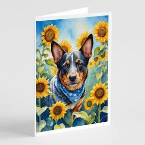 Chien de bétail australien lunatique en tournesols Pack 8 cartes vierges A7 avec enveloppes Collection de cartes de voeux de taille 5x7 - Product Image 1