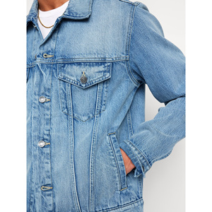 MANWA Veste en jean bleu délavé 100 % coton écologique pour homme, col rabattu, simple boutonnage, manches longues, décontractée pour l'automne - Product Image 6