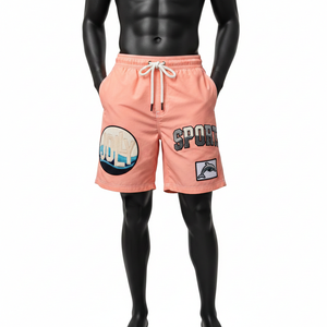 Shorts de baño para hombre, ligeros, de poliéster, 135 GSM, transpirables, color melocotón, ropa de playa, logotipo personalizado con apliques. - Product Image 6