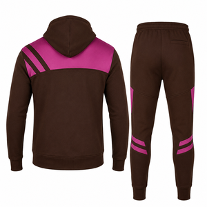 Custom Brown <b>Pink</b> Hooded <b>Tracksuit</b> Set for Men Full Zip Jogger Sportswear OEM Wholesale Activewear - Product Image 2