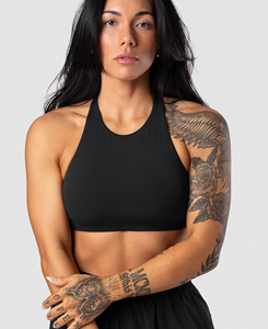 Soutien-gorge de sport dos nageur noir sans coutures haute performance et écologique, maintien moyen, col ras du cou, pour femme, idéal yoga, entraînement et fitness 2026 - Product Image 1